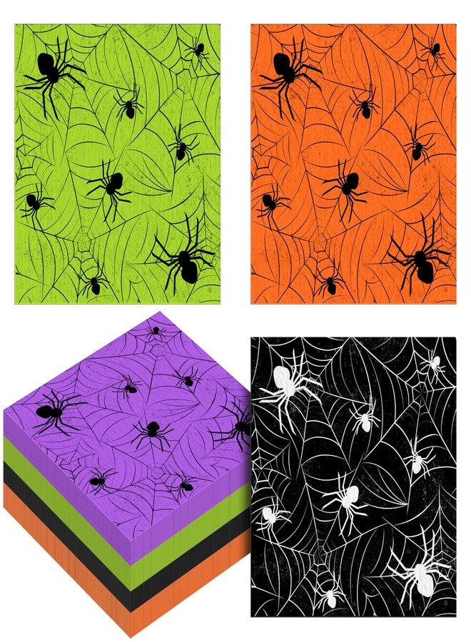 TREWAVE 100 Pcs Halloween Napkins Disposable Spider Web Paper Cocktail Napkins for Parties, Luncheons, Dinners 4 Colors Table Decoration Beverage & Tableware Napkins, 5 x 5 Inch - Image 1